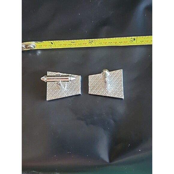 Vintage Silver & Black Enamel Cufflinks – Geometric Mid-Century Modern - Picture 5 of 7